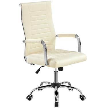 Ергономічне офісне крісло Yaheetech з підлокітниками, комп&39ютерне крісло керівника з високою спинкою, робоче крісло з функцією гойдання, вантажопідйомність до 136 кг, бежевий колір