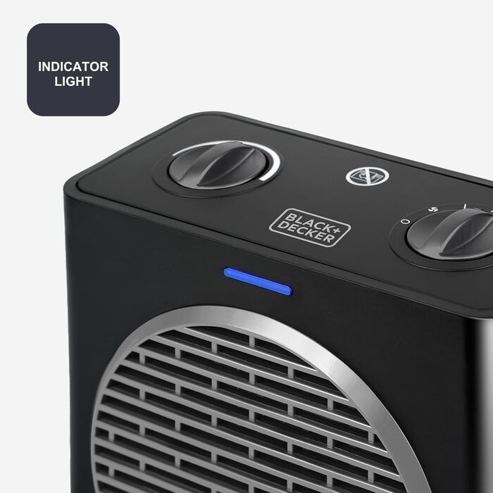 Компактний обігрівач потужністю 2000 Вт Регульовані рівні потужності 3 режими роботи Регульований електронний термостат Система захисту від перекидання Матово-чорний та сірий 2000 Вт Компактний, 2003E