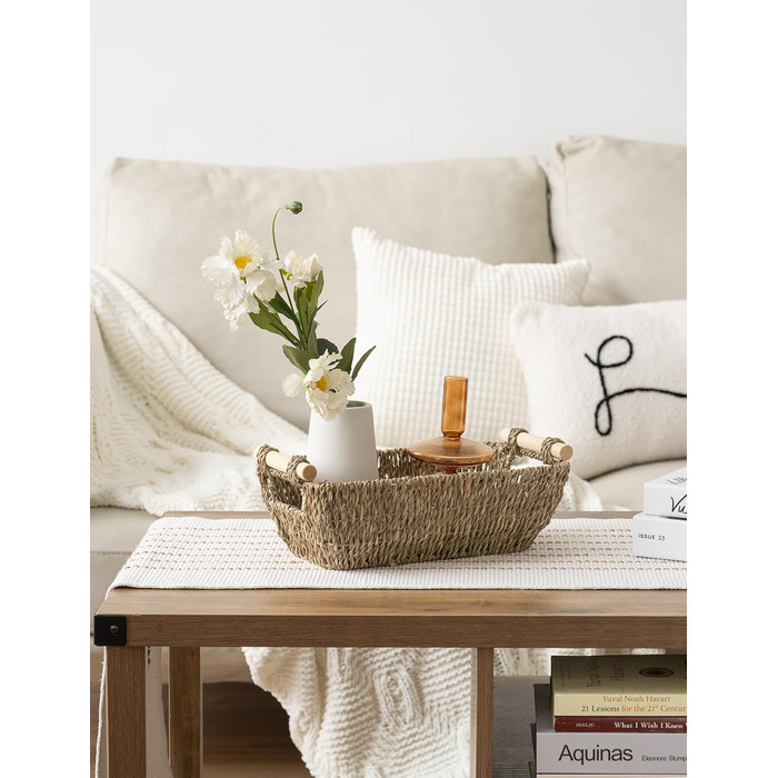 Вироби для зберігання Невеликі плетені кошики ручної роботи, морська трава, кошики для зберігання з дерев'яними ручками, 30,5 x 18,3 x 10,9 см, упаковка 2 шт.