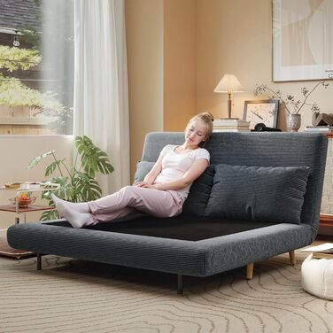 Диван-ліжко HOMCOM 3-в-1, 2-місний диван з функцією сну, 191 x 141 см, розкладний диван/ліжко з 3-позиційною регульованою спинкою та вельветовим покриттям для вітальні, темно-сірий