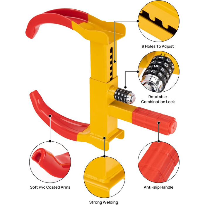 Універсальний паркувальний кіготь, Караван колісних кігтів з кодовим замком, Причіп з паркувальним кігтем, Кіготь шини, Протиугінний, для автофургону, Легкового автомобіля, Автомобіля, Вантажівки