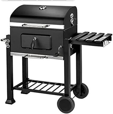 Гриль, візок для барбекю XXL вугільний гриль з кришкою, колесами, ручкою з нержавіючої сталі, решіткою для гриля і термометром вуг