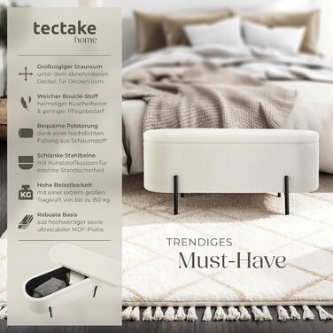 Лавка для зберігання tectake, скриня з кришкою, м&39яка лава/лава для зберігання/лава біля ліжка з місцем для зберігання, ящик для зберігання, скриня для зберігання, оббита тканиною букле в скандинавському стилі