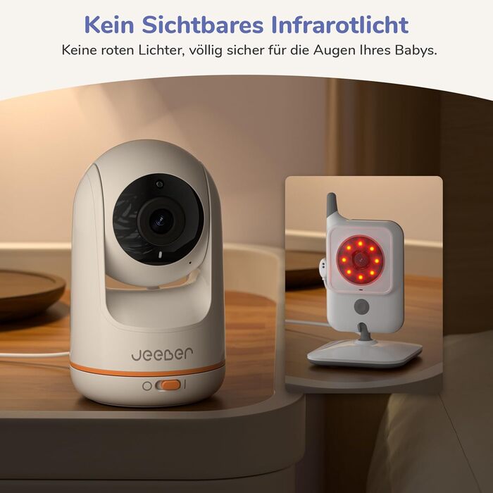 Радіоняня Jeeber 2K/3MP із камерою та додатком Без підписки, 5-дюймова відеоняня з нічним баченням HDR, виявлення плачу/руху/шуму,
