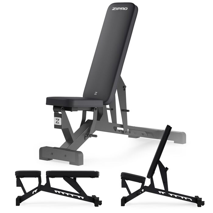 Регульована лава ZIPRO Pumpiron, лава для штанги з вантажопідйомністю 350 кг, фітнес-лава з 8-позиційною регульованою спинкою, 3-позиційне регульоване сидіння, тренувальна лава для дому або спортзалу, лава для сидячих пресів