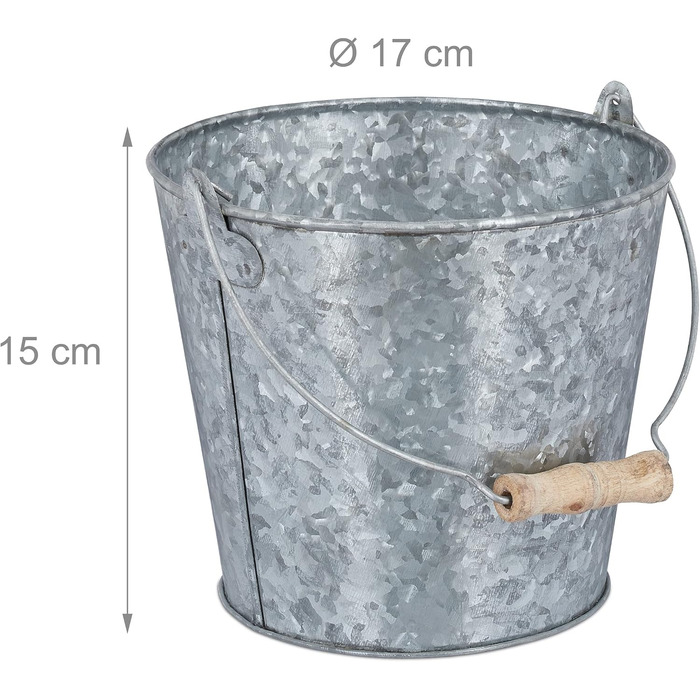 Набір із 5 цинкових горщиків Relaxdays, горщик для трав для кухні, балкону та саду, відро для квітів з оцинкованого металу з ручкою, сріблястий