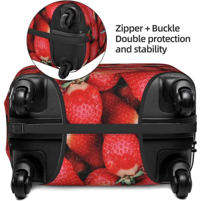 Чохол для валізи Полуничний сад з еластичної тканини, захисний від подряпин та пилу, чорний, розмір 95
