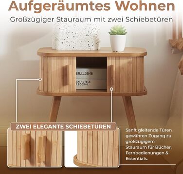 Приліжковий столик з 2 розсувними дверцятами Бамбуковий приліжковий столик з дерев&39яними ніжками 48 x 30 x 45 см