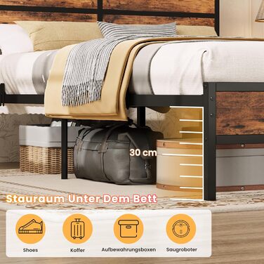 Ліжко IRONCK 140x200 см, Каркас ліжка 140x200 зі світлодіодним освітленням та зарядною станцією (2 розетки, 1 USB та 1 порт Type-C), Металеве ліжко, Двоспальне ліжко, Дитяче ліжко з рейковою основою, Місце для зберігання під ліжком