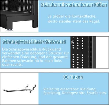 Набір металевих перфорованих дощок 30 гачків, розміри 215,9 x 91,4 x 33 см, вантажопідйомність до 150 кг Органайзер для інструментів Hooks Garage, контейнери для зберігання та панель для інструментів, ефективний чорний, 2 шт.
