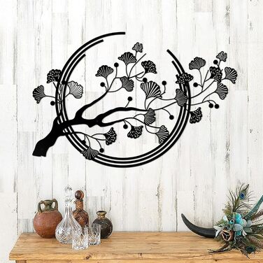 Великі металеві настінні картини з листя гінкго, чорне оздоблення стін підходить для вітальні, спальні, кабінету, офісу (чорний)