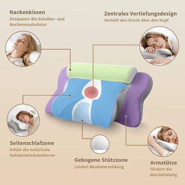 Подушка для сну на боці з піни з ефектом пам&39яті LAMB, ергономічна подушка, подушка для шиї &quotдва в одному&quot та подушка-валик для шиї, ортопедична подушка для шиї, підходить для болю в шиї, сіра