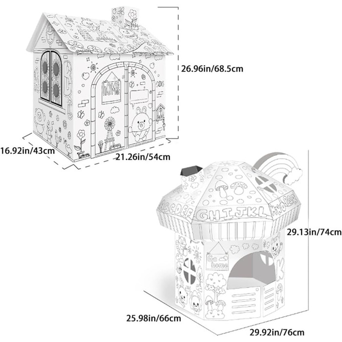 Різдвяна фарба для ігрових будиночків, пряниковий ігровий будиночок, розфарбувати власний форт, картонний будиночок-розмальовка для дітей, святковий картон зроби сам, різнокольорові вироби в приміщенні, малювання, каракулі в стилі B