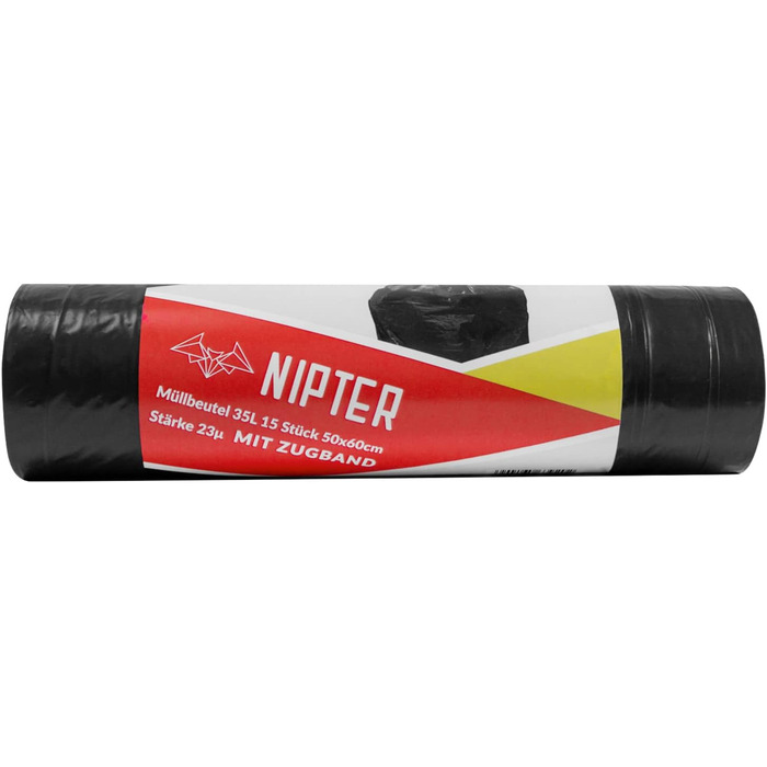 Екологічні пакети для сміття зі шнурком, 35 л, преміум-пакет для сміття, стійкий до розривів, герметичний, 23 мкм, 50x60 см, чорний, 15 пакетів для сміття в рулоні, 6 рулонів