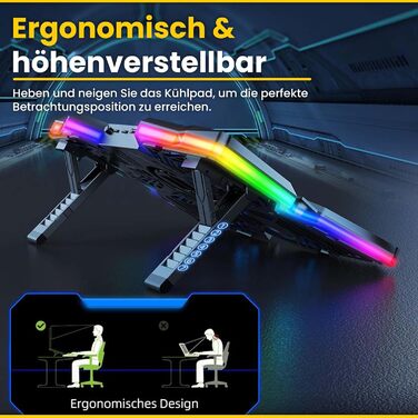 Охолоджувач для ноутбука Offgridtec K25 Pro, підставка з 4 тихими вентиляторами (1100 об/хв), 2 USB-порти, регульована висота, ергономічний дизайн для ігрових консолей та ноутбуків 10-17 дюймів, синій