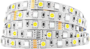 Теплий білий (2700K-3000K) 4 кольори в 1 Світлодіод 5м 60 світлодіодів/м Багатобарвна світлодіодна стрічка IP65 Силіконове покриття Водонепроникна біла друкована плата DC12V для прикраси інтер'єру (Rgbтеплий білий, IP 30), 5050 RGBW RGB