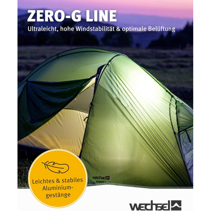 Трекінговий намет Wechsel Exogen 1/2 I Легкий намет для 1 особи / 2 осіб I Ультралегкий намет I Компактний, швидко встановлюється та портативний I Намет для кемпінгу, походів та перевезення велосипедів 1 ОСІБ.