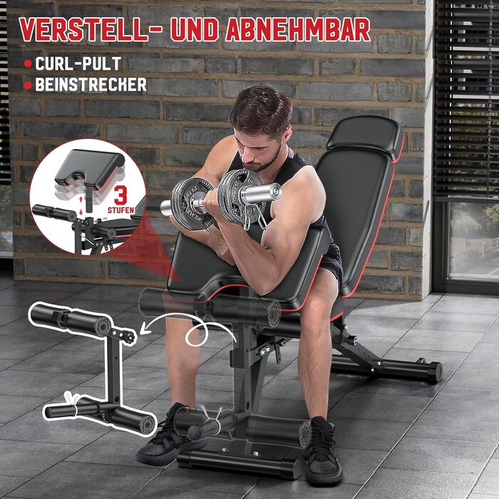 Регульована силова лава XDDIAS з розгинанням ніг та згинаннями, тренувальна лава з підголівником до 410 кг, 10-позиційна лава для домашнього спортзалу з нахилом/плоским/низьким положенням спинки, багатофункціональна силова лава чорного кольору