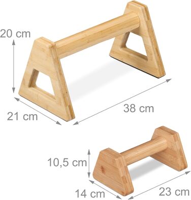 Ручки для віджимань Relaxdays, набір з 4 шт., бамбукові паралелети, 2 різних розміри, калістеніка, стійка на руках, натуральний колір