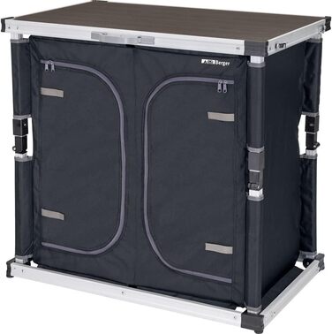 Кухня для кемпінгу BERGER Tampere M Складана шафа для кемпінгу з відділеннями для зберігання та сумкою для перенесення Кухня для кемпінгу на свіжому повітрі, Складана кухонна шафа для кемпінгу з алюмінієвою рамою, Кухонна шафа для кемпінгу (M)