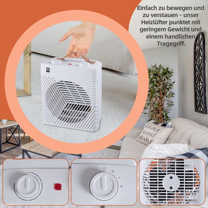 Тепловентилятор SHXHL20ST потужністю 2000 Вт з термостатом маленький та зручний портативний захист від перекидання та перегріву