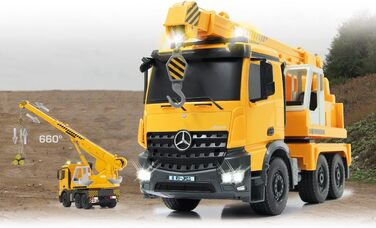 Потужний кран Mercedes Liebherr 120 2,4G - Висувний стріловий кран, поворот на 660, підйом/опускання тросу, жовті світлодіодні сигнальні вогні, реалістичні звуки, повнопривідний, 405034 -