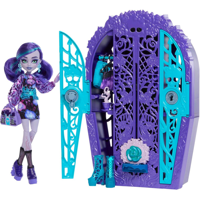 Набір Monster High Secrets Skulltimate, що включає ляльку та аксесуари, Garden Mysteries Twyla із зачарованою шафою та понад 19 сюрпризів для чаювання, таких як одяг для ляльок, HYT74