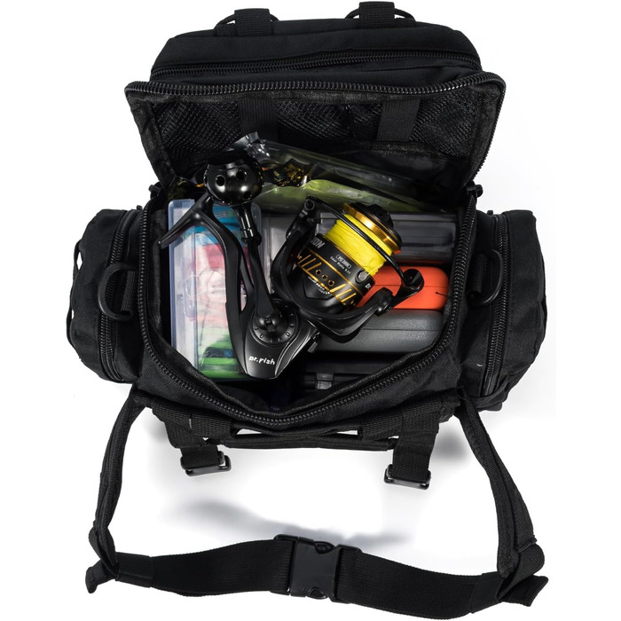 Сумка для рибальських снастей Dr.Fish із кількома кишенями та ременем через плече, водонепроникна сумка для риболовлі, походів, полювання, кемпінгу, подорожей, чорна (менший розмір)