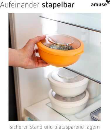 Набір з 3 мисок Amuse Tylla (200 мл, 1000 мл, 2000 мл) Герметичні контейнери для зберігання їжі з кришками для приготування їжі Контейнери для зберігання їжі без бісфенолу А для дітей та дорослих, можна мити в посудомийній машині Набір з 3 вугільних чашок