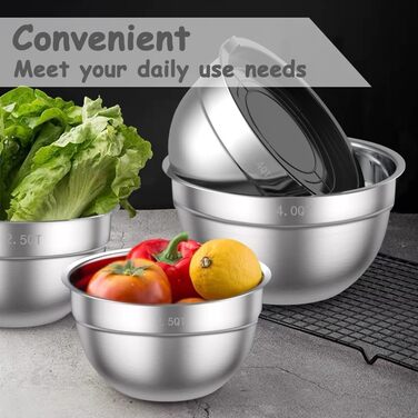 Набір салатників Wildon з 5 шт. , миска з нержавіючої сталі з герметичною кришкою, розмір 4,5 л, 2,7 л, 1,6 л, 1,1 л, 0,7 л, набір