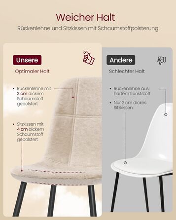 Комплект обідніх стільців з 4 шт. , кухонний стілець, м&39який стілець, металеві ніжки, регульовані ніжки, легкий догляд, тканина шенил, ПУ з візерунком у льодовиковому стилі, кремово-білий KDC188W01 Комплект з 4 шт. кремово-білий