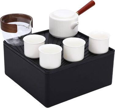 Чайний Сервіз, Керамічний Чайник з Бічним Тримачем та 4 Чашки, Компактний Набір для Чаювання в Подорожах для Поціновувачів Чаю