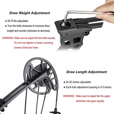 Набір складених луків JUNXING X8 – регульований 20–70 lb для полювання, дорослих, молоді, початківців, стрільби з лука на свіжому повітрі, лівий/правий, чорний