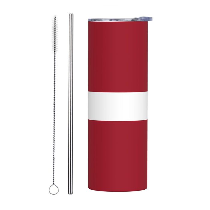 Кухоль з прямою трубочкою, дизайн латвійський прапор, друкований, дорожній кухоль, підходить для кемпінгу, офісу та дому, 590 мл
