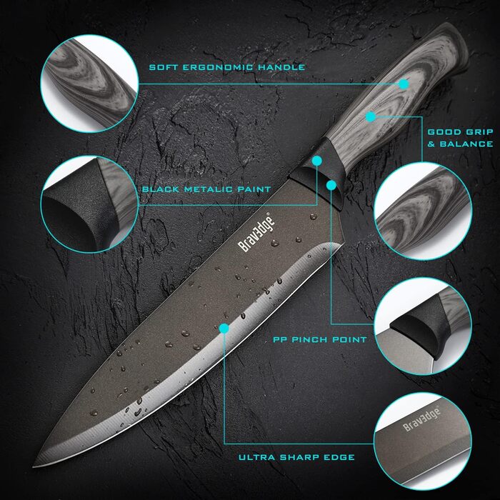 Кухарський ніж кухонний ніж 20 см професійний ніж з німецької нержавіючої сталі з гострим лезом та ергономічною ручкою ПП чохол, н