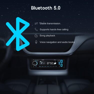 Автомобільна стереосистема Bluetooth 5.0, автомобільна стереосистема Avylet з Bluetooth гучного зв'язку, 7 кольорів FM-автомобільна стереосистема 1 Din з 2 USB/AUX/SD картою/MP3-плеєром