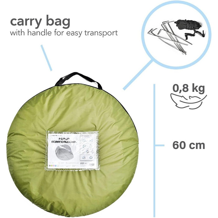 Пляжний намет, що розкладається, вітрозахисний намет на пляжі, блискавично швидкий, самовстановлюваний сонцезахисний намет, автоматичний намет із захистом від ультрафіолету, зелений