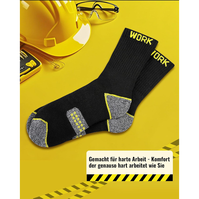 Пар чоловічих робочих шкарпеток, посилені термошкарпетки з підкладкою, дихаючі функціональні шкарпетки з комфортною манжетою, довгі робочі шкарпетки розмір 43-46, чорні, 10