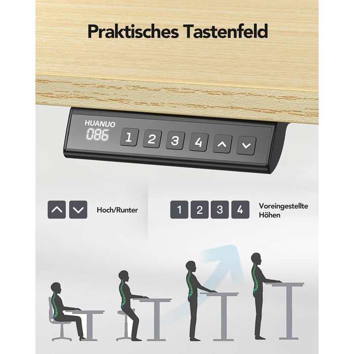 Каркас столу HUANUO з регульованою висотою та безщітковим двигуном, вантажопідйомність 100 кг, ніжки столу, регульована висота каркаса столу для стільниць 110x200 см, тільки каркас, чорний