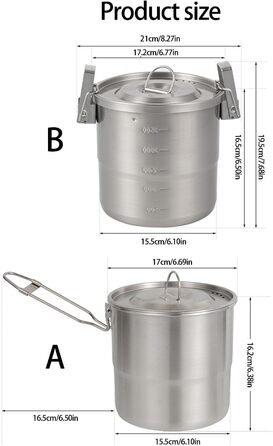 Набір для приготування їжі на відкритому повітрі, кемпінгові горщики з нержавіючої сталі 304, легка конструкція для приготування простих страв на багатті, кемпінговий посуд із надійною петлею для підвішування B