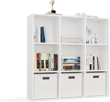 Кубічна полиця CDF 3x3 із задньою панеллю Відкрита окремостояча полиця для вітальні, спальні, коридору Квадратна полиця для зберігання книг та документів Malax White 3x3