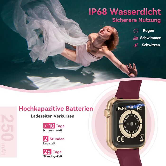 Розумний годинник для чоловіків та жінок, 1,83-дюймовий HD фітнес-трекер з крокоміром/монітором артеріального тиску/монітором серцевого ритму/функцією телефону, трекер сну, 120 спортивних режимів, водонепроникний фітнес- та спортивний годинник IP68 для iP