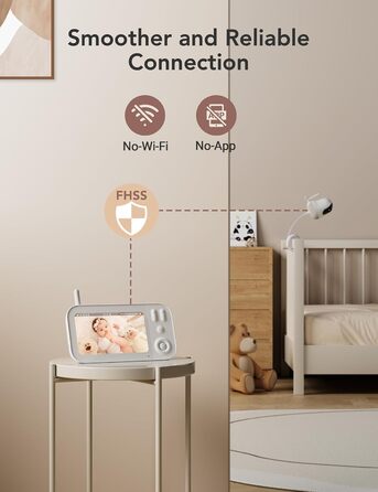 Відеоняня з камерою 5 дюймів, відеоняня з камерою без Wi-Fi, радіоняня з акумулятором 4000 мАг, нічне бачення 720P HD, двосторонні