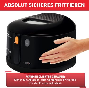 Просто одна електрична фритюрниця Місткість XL для картоплі фрі до 1,2 кг Ексклюзивна система охолодження стін Запчастини, безпечні для миття в посудомийній машині Оглядове вікно регульований термостат Чорний, 1608