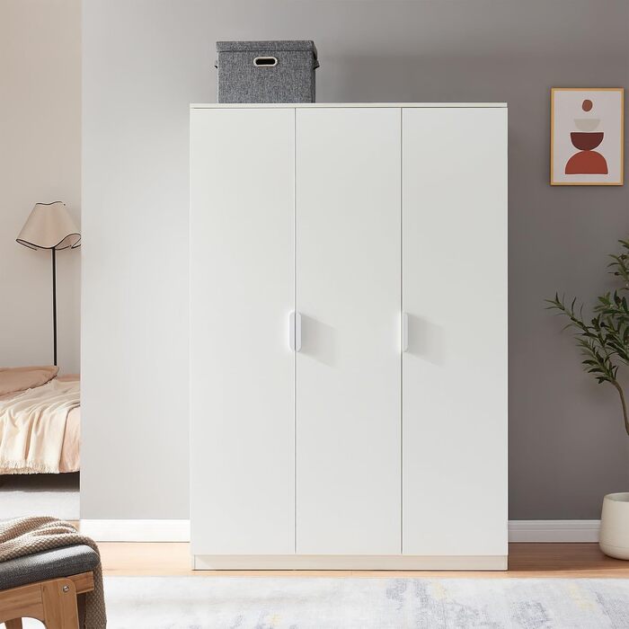 Шафа Eiselfing, 3-дверна шафа, 176 x 120 x 52 см, Шафа для спальні, 1 вішалка для одягу, 4 відділення, білий