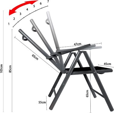 Балконні стільці CCLIFE Alu Garden Chair Балконне крісло регульоване Складне до 120 кг - Модель Breeze 4-місний Breeze 4-місний Dunkelgaru