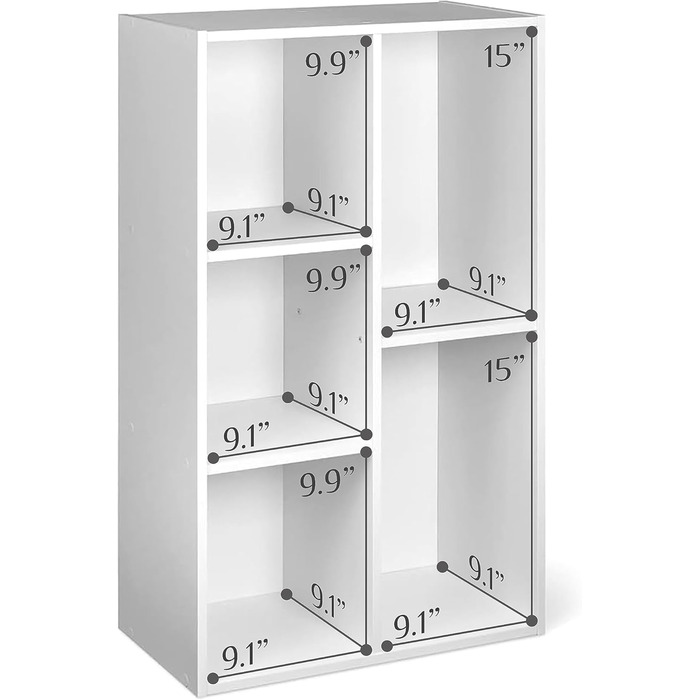 Книжкова полиця Storeo Basics з 5 полицями, біла, 50 x 24 x 80 см Офічна полиця, вітальня, спальня, кубічний білий колір, 5 полиць