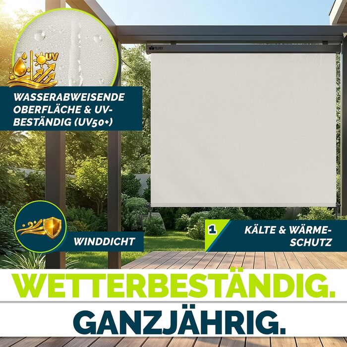 Вертикальна маркізка tillvex 160 x 250 см для використання всередині та зовні приміщень з дощовиком Водонепроникна зовнішня рулонна штора з ручним приводом для балкона, тераси та саду Балконна рулонна штора, сонцезахисний козирок, екран для конфіденційнос