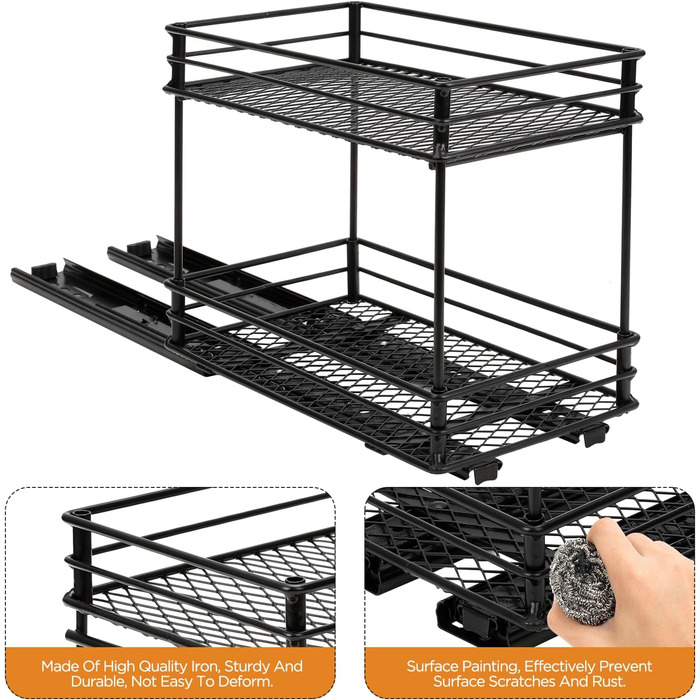 Розсувна підставка для спецій Cozary - подвійний органайзер для спецій - підставка для спецій з шухлядою та вентиляцією, органайзер для кухонної шафи, 2 варіанти кріплення (26 * 15 * 21,8 см)