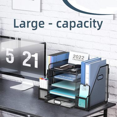 Органайзер для робочого столу з тримачами для файлів, 5-ярусний органайзер для паперів з шухлядою, сітчастий настільний органайзер для файлів з тримачем для журналів для офісного органайзера - чорний